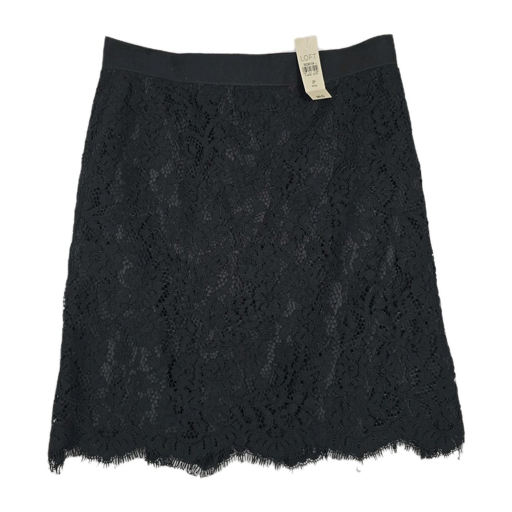 Ann Taylor Loft Petite Women's‎ Size 2 Black Lace Layered Skirt New